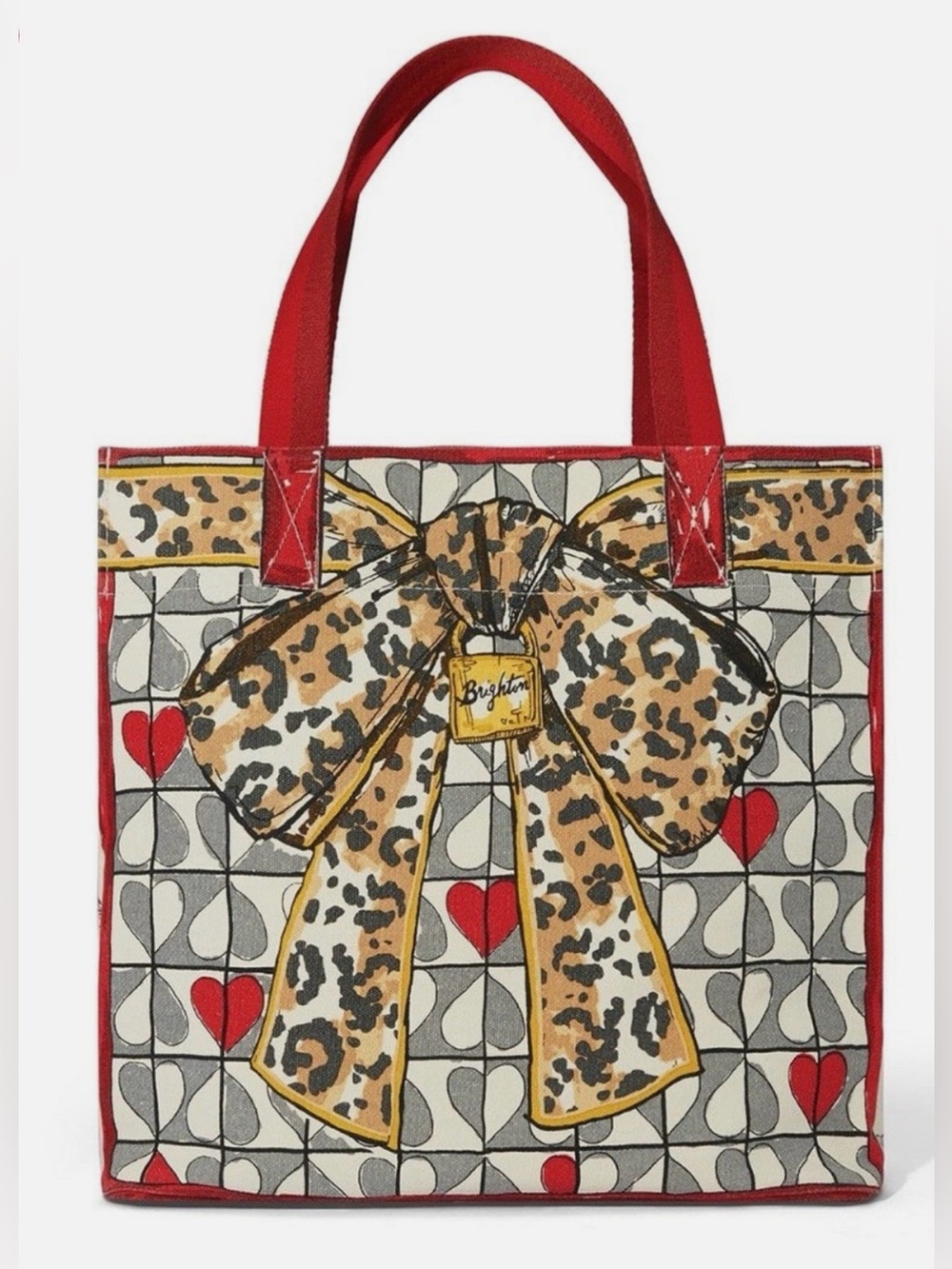 Brighton Red-Trim Leopard Bow Canvas Tote  New with tags